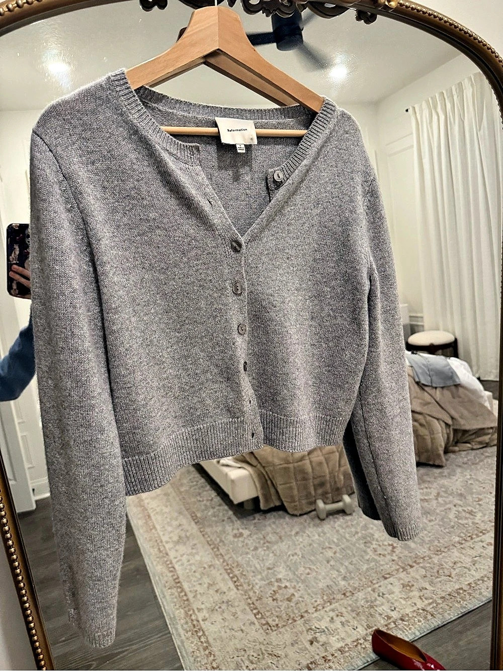 Reformation Clara Cashmere Crew Cardigan Gray Wool Small